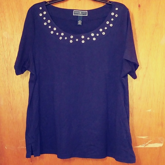 Karen Scott Navy Blue Sweater Top - Picture 2 of 5